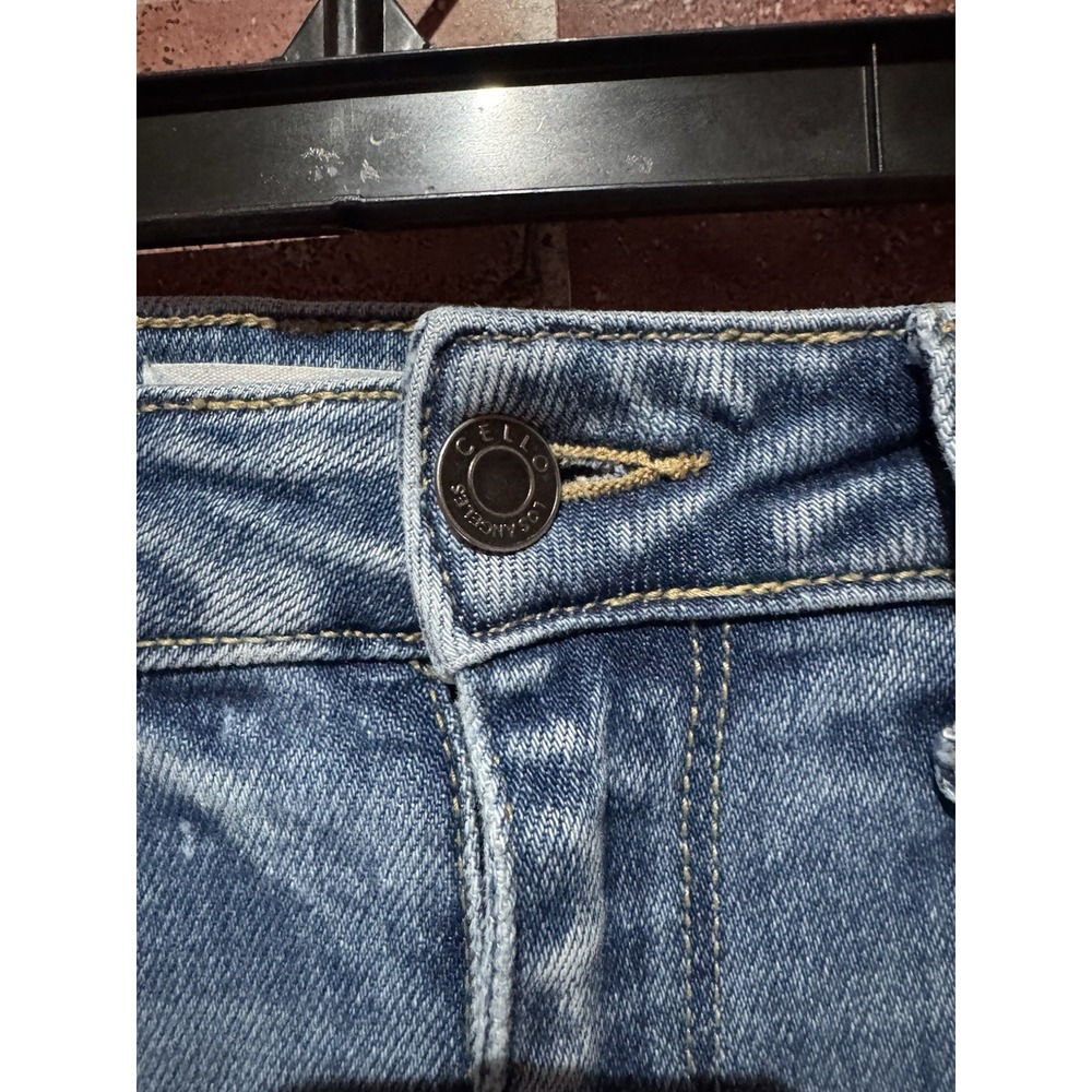 Cello Blue Denim Jeans Women's Size 1 Distressed Skinny Mid Rise DarkWash Skinny - Picture 6 of 8